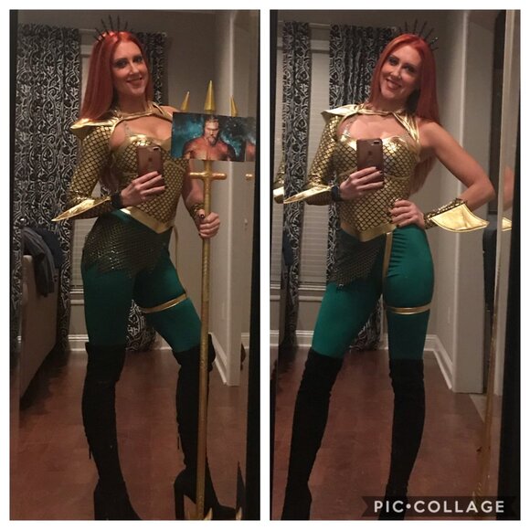 Other - Aquaman Mera Atlantean Warrior Costume Cosplay Gold Armor Bodysuit Set